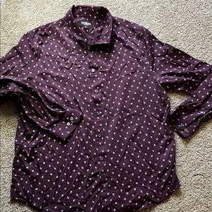 Express Purple Casual Button Down Shirt with Geometric Pattern